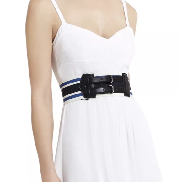 BCBG WAIST BELT CORSET BLUE STRIPED BLACK - Picture 2 of 6